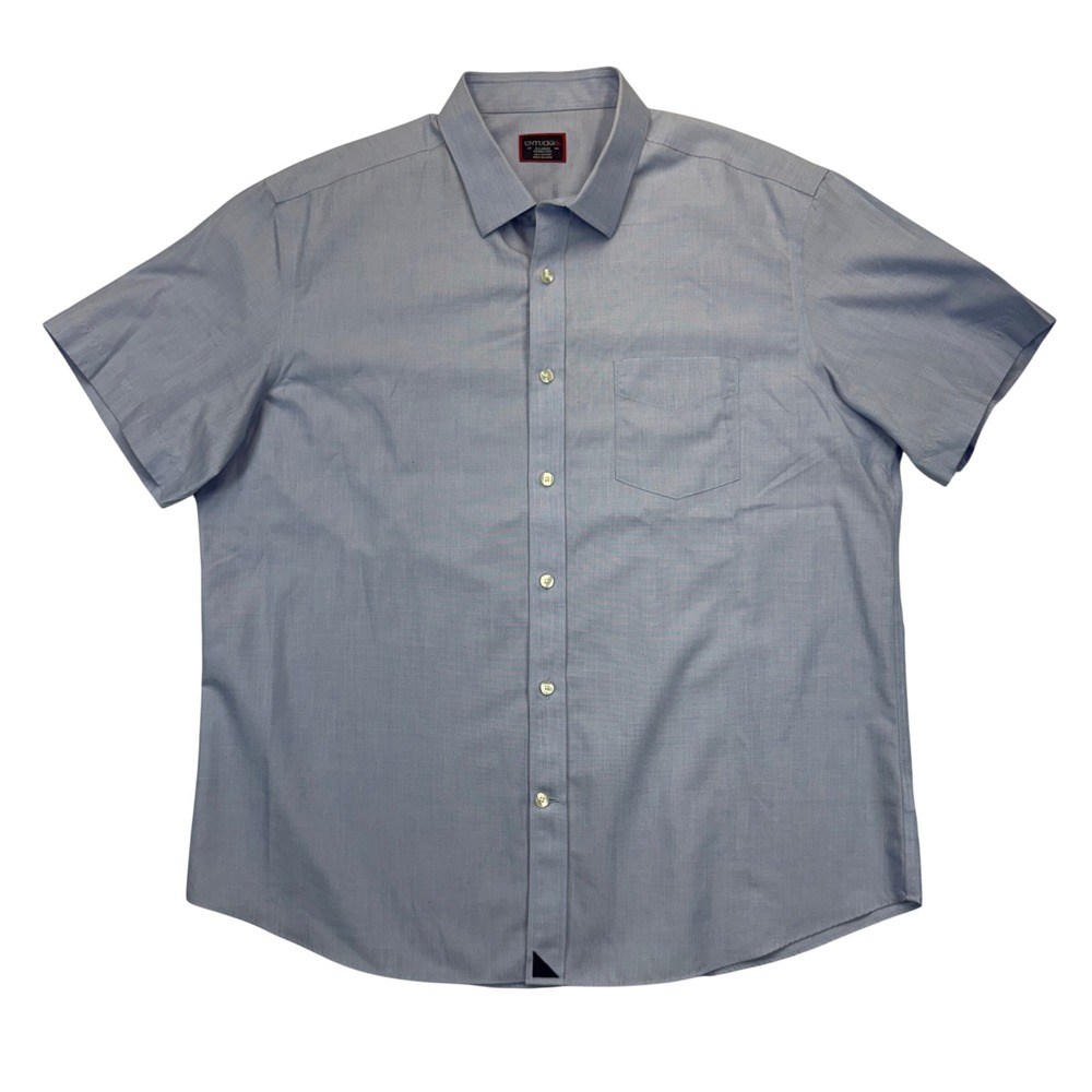 UNTUCKit Mens XL Blue Wrinkle Free Short Sleeve Button Down Shirt Cotton Pocket